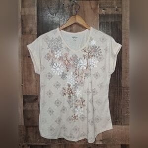 Style & Co. Beige Floral Short Sleeve Top Fall Winter Size PL